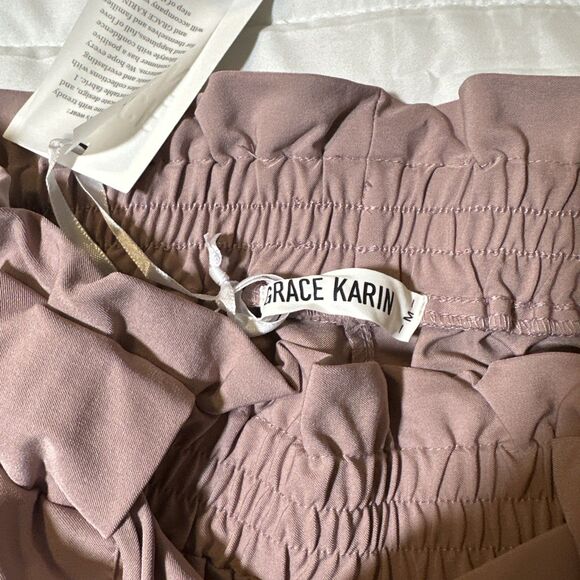 Grace Karin High Elastic Waist Tie Belted Pencil Paper Bag Trouser Purple Medium - Picture 4 of 11